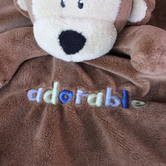 First Impressions MONKEY Plush Security Blanket Lovey Brown Blue 12.5" x 12.5" - Picture 3 of 6
